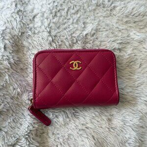 CHANEL Caviar Leather Compact Zippy Card Case Pink